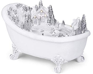 LED beleuchtete Weihnachtsdekoration LED Figur Badewanne aus bemaltem Polyresin 22x12x12 cm