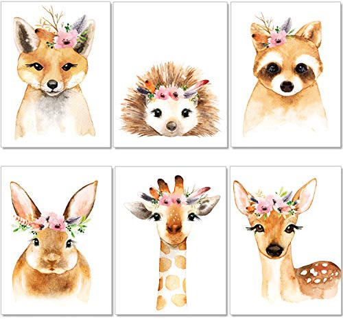 artpin® 6er Set Poster Kinderzimmer - A4 Bilder Babyzimmer - Boho Deko Mädchen Wandbilder P39