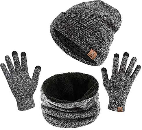 TAGVO Winter Beanie Hat Scarf Set Super Soft Fleece Inner Lining Great Warm, Stretchy Knit Beanie Cap Elastic Neck Warmer Snugly Fit for Men Women Ladies Girls Boys Adults Kids