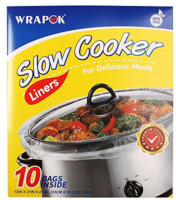 WRAPOK Slow Cooker Liners Kitchen Disposable Cooking Bags BPA Free for Oval or Round Pot, Large Size 13 x 21 Inch, Fits 3 to 8.5 Quarts - 1 Pack (10 Bags Total)