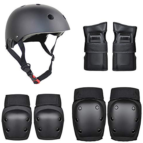 Kaiyei Kinder Skateboard Protektoren 7-teiliges Set, Helm & Knieschützer & Handgelenkschoner & Ellbogenschoner Schutzausrüstung für Rollschuhe Fahrrad Inliner Skate Schwarz S