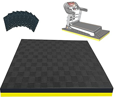 Laufband Matte Schalldämmend 2.5 cm Dick Bodenschutzmatte Fitnessgeräte Unterlage Antivibrationsmatte Antirutschmatte Fitnessgeräte Schutzmatte Yoga Matte für Seilspringen 170×80×2.5 cm-Black+Yellow