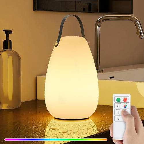 uuffoo Akku Outdoor Lampe Tischlampe Tragbare Mehrfarbiges LED Wiederaufladbare Tischleuchte Wasserdicht Kabellos Dimmbar, IP44 Wetterfest, Stoßfest, 8-24H Akku, RGB (Groß)