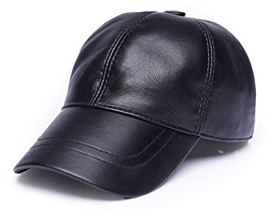 Mumcu's Leather Baseball Cap Sheepskin Adjustable Classic Referee Snapback Dad Hat (Classic Black)