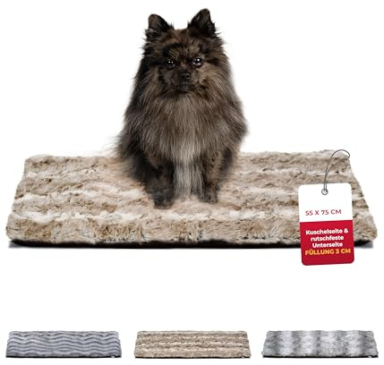 HS-Hundebett® Hundedecke Exklusiv mit Füllung und Anti-Rutsch S (55x75 cm) – Gepolstert & Waschbar – Gemütliche Hunde Kuscheldecke – Sand, Made in DE