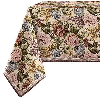 Confezioni Giuliana - Tovaglia Gobelin Jacquard Copritavolo Fiori Classico Dis. NADIA 60% Cotone 40% Poliestere 140x140 cm