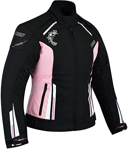 BOSmoto Motorradjacke CE Protektoren Sport Textil Motorrad Thermofutter Weiss (L, Jacke), 8795-pink-6066-04.02-22