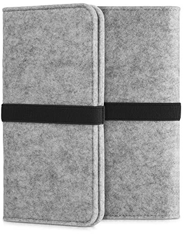 kwmobile Filz Tasche für Smartphones - mit Gummiband - Handy Filztasche Schutztasche in Hellgrau Schwarz - 17,2 x 8 cm Innenmaße