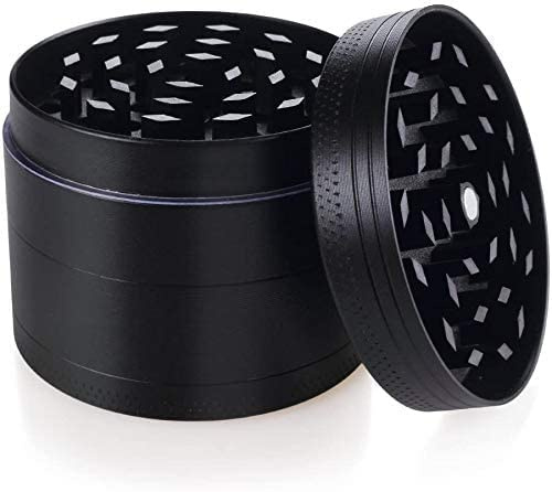 Herb Grinder, 4 Parts 50mm, Zinc Alloy Grinders, Kitchen Grinder, Spice Crusher, Chamber and Pollen Catcher, Premium Grinders, Magnetic Top (4 Part 50mm Black)