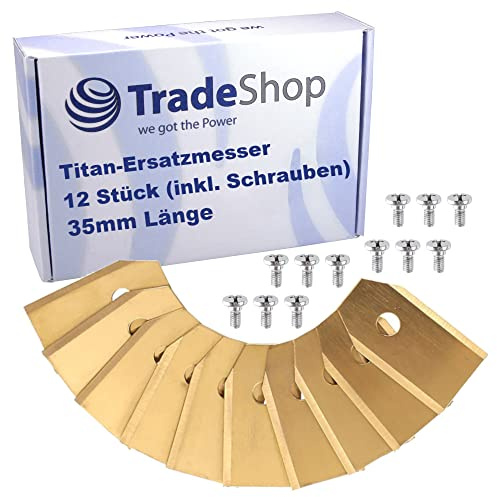 Trade-Shop Ersatzmesser-Set 35mm Titan (12 Stück) inkl. Befestigungsschrauben für viele Mähroboter ersetzt 846210 7001220 408720 577864603 577606505