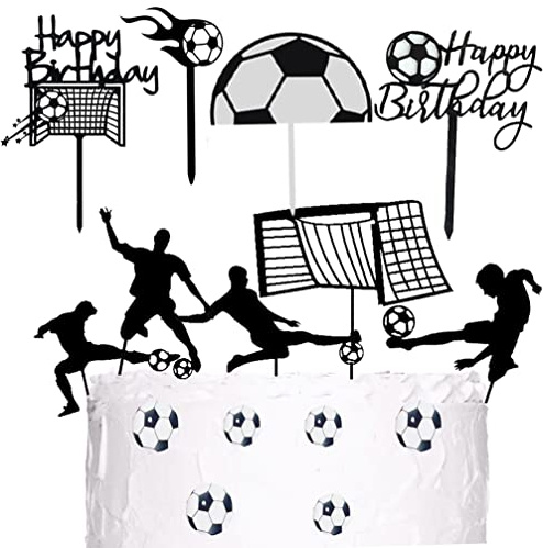 Houhounb 15 Stücke Acryl Fußball Kuchen Topper Cupcake Topper Happy Birthday Cake Picks Tortendeko für Fußball Thema Party Dekorationen Sportparty-Dekorationen