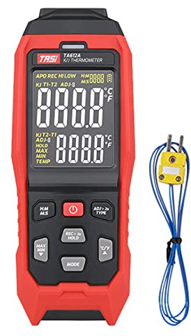 Termometro a termocoppia, tipo K/J ad alta precisione, 4 canali, -200~1372℃/ -328~2501℉, 5000 set di archiviazione dati, con caricamento dati USB e misurazione in tempo reale, cicalino di allarme