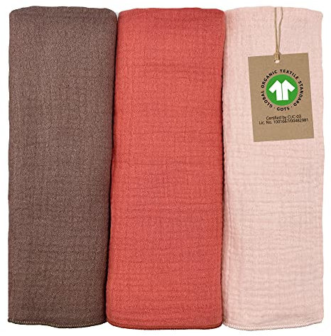 mimaDu Bio GOTS Spucktücher Baby Musselin Spucktuch Baby Mulltücher Baby 60x30 cm, Spucktücher Baby Mädchen Mullwindeln Mulltücher Baby aus ultraweichem Bio Baumwolle, 3er Set (Blossom)