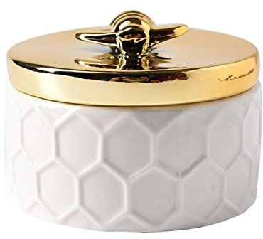 Bienen-Schmuckschatulle, goldene Keramik, kleine Schmuckschatulle, Geschenkbox für Mädchen, Frauen, Mutter, Tochter, runde Schmuckaufbewahrung Organizer für Armbänder, Halsketten, Ohrringe, Ringe