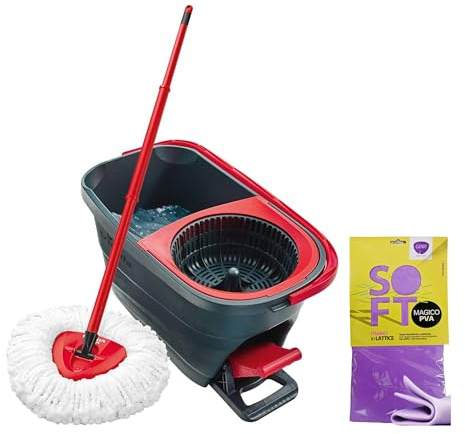 TURBO SMART Sistema Lavapavimenti a Pedale: Elevata Funzionalità, Pulizia Pavimenti Comfortevole, Rimuove Oltre il 99% dei Batteri e Virus, Microfibra in Poliestere + OMAGGIO 1 Panno in Lattice