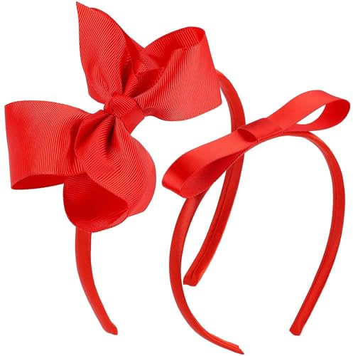 Dzxin Fasce per Capelli con Fiocco Rosso, 2 PCS Fasce per Capelli Retrò per Ragazze, Cerchietto con Fiocco per Bambini Ragazze Copricapo Trucco per Feste di Cosplay Animazione
