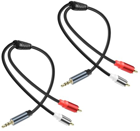 JSADZKJ 3.5mm to 2 RCA Audio Cable 1/8 to 2 RCA Adapter Audio Y Splitter Cable Gold Plated Plug 3.5mm Male Jack to 2 Rca Male Stereo Audio Cable for Tablet Laptop Headset 0.98ft(2pcs) (male to male)