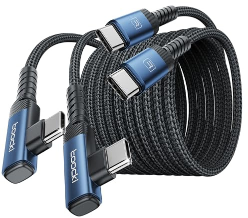 toocki Cable USB-C 60W [3M,2 Unidades] PD Carga Rapida, 90 Grado, Azul | Carga Rápida, Cable 90° Largo, Nylon Tipo-C con Ángulo para iPhone 17/16 Pro Max/MacBook/iPad/Galaxy S25, Ideal Gaming/Casa