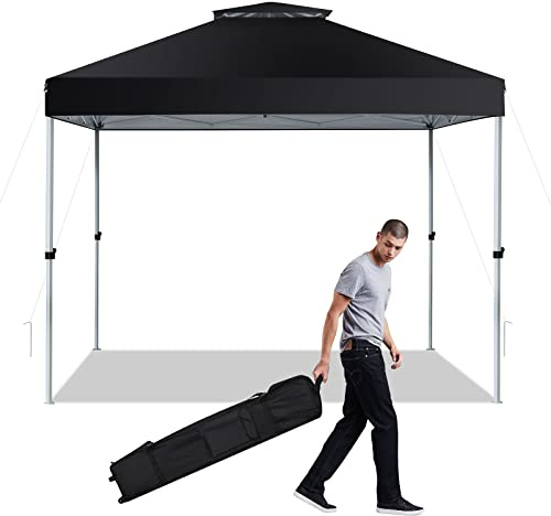 GYMAX Gazebo da Giardino 3 x 3 m Pop-up, Tetto Doppio Ventilato, Tendone da Campeggio Altezza Regolabile, con Sacca da Trasporto, per Picnic, Barbecue (Nero)
