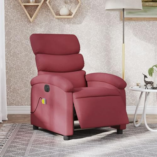 Homgoday Massagesessel Fernsehsessel Relaxsessel mit Liegefunktion Massagesessel Sessel mit Verstellbare Rückenlehne Einzelliegesessel Liegesessel Ruhesessel Weinrot Stoff