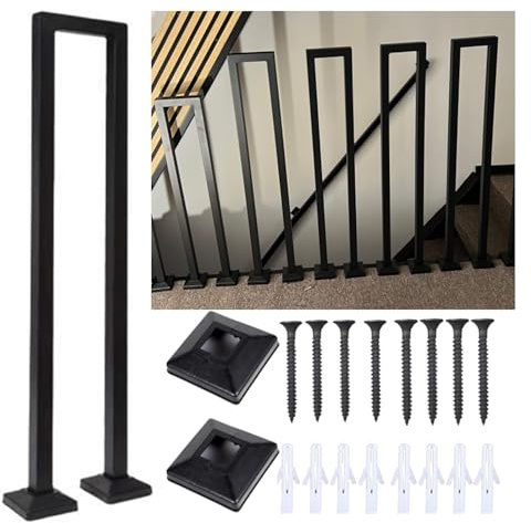 Geländer Treppe, Handlauf Treppe, Treppengeländer Innen, Handlauf Schwarz, Treppengeländer Außen, U Förmiger Geländer Außen, Treppenhandlauf für Balkone Flure Wohnungen Villen (U-Schwarz, 110CM)