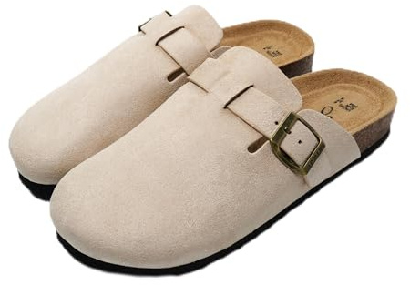 JOMIX Sabot Donna Eleganti Eco-Pelle Scamosciata Ciabatte Casa Sughero Punta Chiusa Zoccoli Invernali Pantofole Comode MD2438 Bianco 36