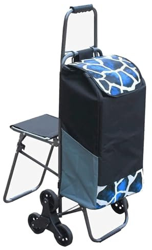 Einkaufstrolley, faltbar, mit Sitz, strapazierfähig, Treppensteiger, Einkaufswagen auf Rädern, für Lebensmittel, Wäsche, Reisen, Treppenwagen, Schwarz
