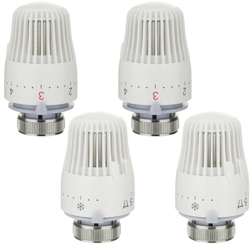 JIZZU 4 Pezzi Valvole Termostatiche per Termosifoni, Valvole Termostatiche M30x1.5 con Protezione Antigelo e 1-5 Funzioni di Impostazione, Termostato per Termosifone, Termostato per Ufficio, Casa