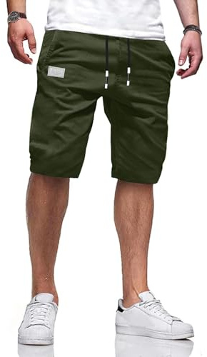 VMSUCIJ Herrshorts sommar korta byxor bermudashorts eleganta vardagliga elastiska midjebyxor bomull med fickor, Armégrön, XXL