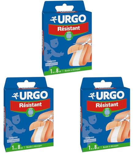 Urgo - Bande à Découper Résistant Bande en Tissu Compresse Anti-Adhérente 1 m x 8 cm, Bleu, 1 x 0.08 m (Lot de 3)