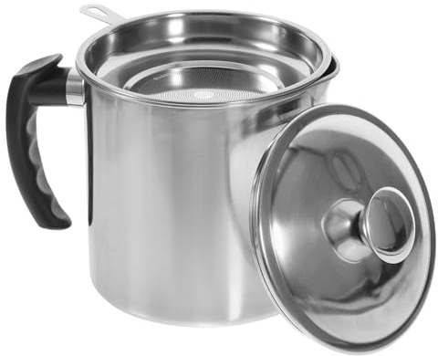 MOTHNUR Recipiente Filtrante de Aceite Acero Inoxidable 410 de 1,8l con Colador Integrado Resistente al Calor para Cocina Doméstica y Profesional, Contenedor de Grasa para Uso en Hogar