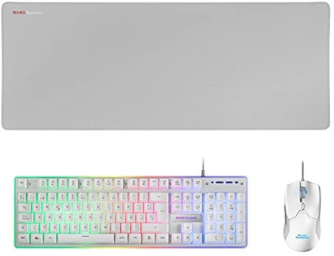 Combo de periféricos Gaming 3 en 1 RGB, Color Blanco, Incluye Teclado, ratón y Almohadilla, Ideal para Gamers y entusiastas del PC.