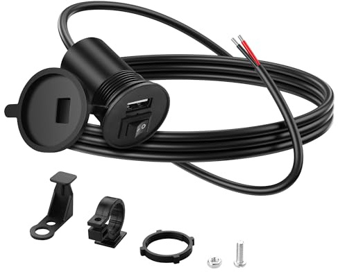 PNGKNYOCN Cargador USB para Motocicleta con Interruptor, 12 V, 1,5 A USB 10.5 W, Salida PD, Cargador Impermeable para vehículo Marino, RV, Barco, camión, UTV