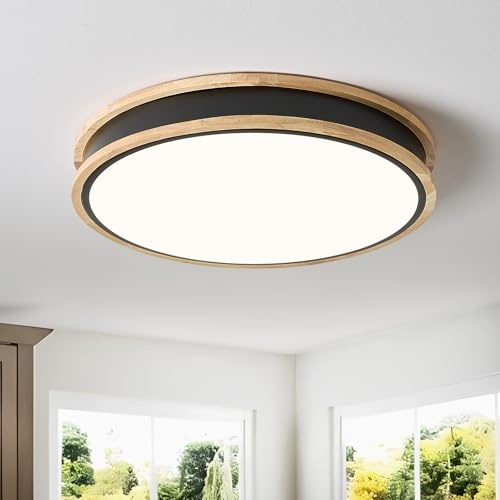 Vikaey Led Deckenleuchte,Deckenlampe Moderne Led Deckenleuchten Schwarz,40cm Lampe Holz Für Wohnzimmer Schlafzimmer Büro Küche Kinderzimmer Flur，36W,4000K