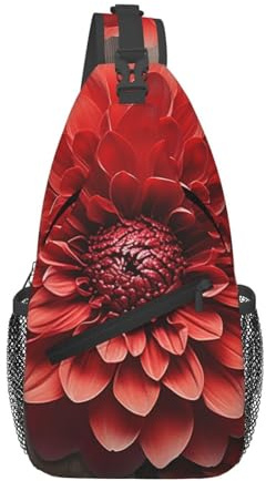 Brusttasche Blume Rote Dahlie Slingtasche Wasserdicht Leichte Geschäft Schultertasche, Für Outdoor, Klettern, Reisen
