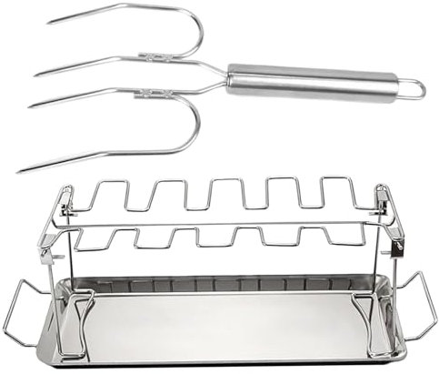 Sghtil Soporte para Muslos De Pollo BBQ | Soporte para Alitas De Pollo con Tenedor De - Asador De Acero Inoxidable para Exteriores Picnic Camping Y Patio
