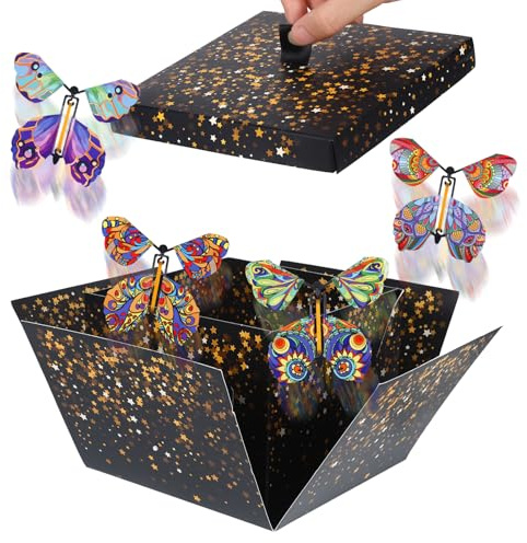 Caja sorpresa mariposas voladoras 15 x 14,8 x 12,5 cm caja explosión embalaje regalo cumpleaños caja regalo misterio caja explosión regalo boda caja sorpresa para San Valentín Navidad (negro)