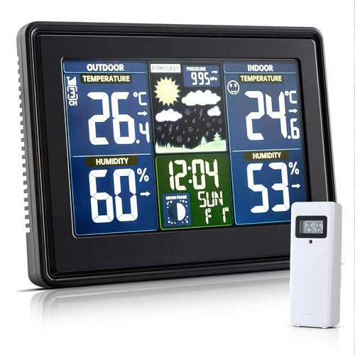 Warmiehomy Digital Wireless Weather Station, Professional Weather Station with Outdoor Sensor and Display Console for Home, Indoor Outdoor Temperature,Humidity and Barometric/Forecast Monitor