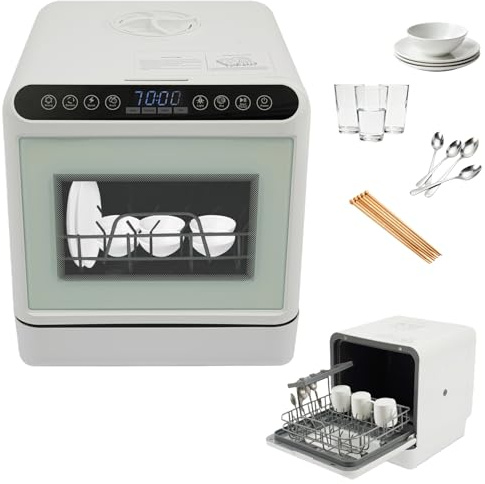 HuKaiL Lavastoviglie, mini lavastoviglie da tavolo 72 ℃ con 4 modalità di lavaggio e serbatoio dell'acqua da 6 l, 25 minuti (rapido)/70 mins (standard)/120 mins (forte)/60 mins (asciugatura