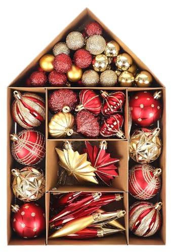 Weihnachtskugeln,70-teiliges Set Kunststoff Christbaumkugeln,Christbaumschmuck Hängend Glänzend Glitzernd Matt Weihnachtsschmuck Dekoration,Weihnachtsdeko mit Aufhänger für Weihnachten,Feste