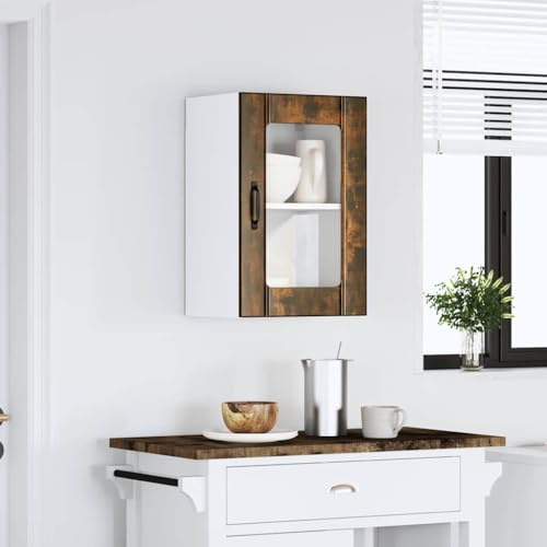 Homvdxl Hängeschrank für Küche Badezimmer, Aufbewahrungsschrank mit Glastür, Wandmontage, Aufbewahrungsschrank, 40 x 31 x 60 cm - Eiche + Rustikal