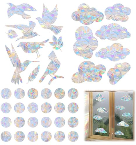 JRYXDS 40 Piezas De Pegatinas De Prisma Para Ventana – Vinilo Translucido Para Ventanas, Protección Para Aves Con Pegatinas Anti-Colisión, Decoración De Vinilos Para Cristales En Puertas Y Ventanas
