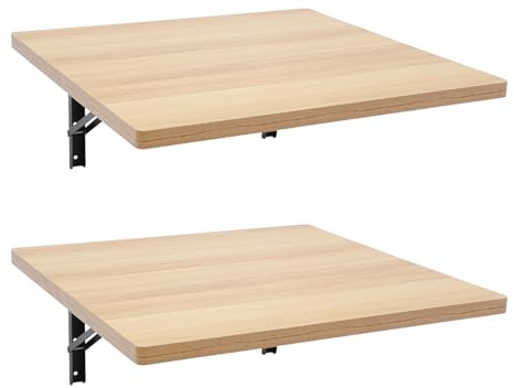 Deurqund Wandklapptisch 2er Set Klapptisch Wandmontage mit 227kg Tragkraft, Klapptisch Wand faltbar als Werkbank & Esstisch, 60x58x25 cm, Naturholz für Küche, Garage, Büro