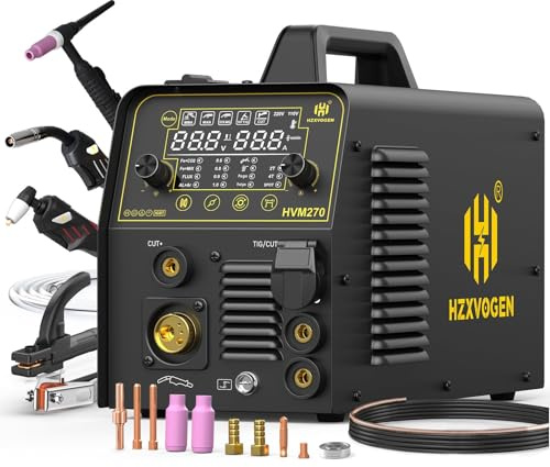 H HZXVOGEN 200A MIG Welder, 6-in-1 Multi-Process Welder, Gas/Gasless MIG, HF TIG, Spot Welding, Plasma Cutting, Stick, 220V IGBT Aluminum Welding Machine with Synergic/Man Mode, Max 40A Plasma Cutter