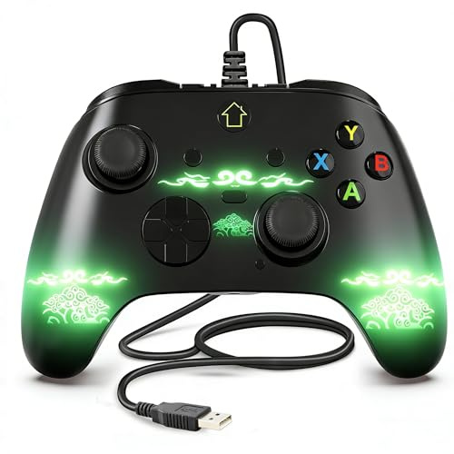 Wired X box 1 Controller with 3M Cable, USB PC Gamepad with Programming Buttons, Turbo, LED Light & Audio Jack, Firmware Upgrade Required for X box One Host