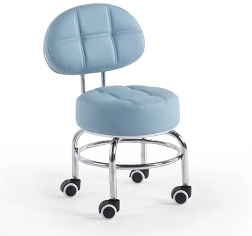 Ergonomisk rullpall med ryggstöd – justerbar höjd PU-läder säte för hem, kontor, garage och massage