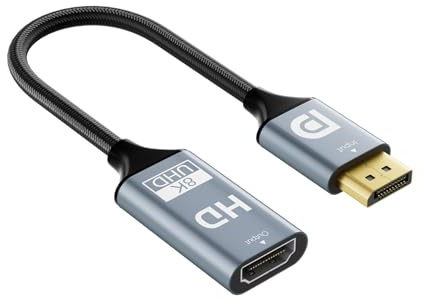 Adaptador DP 1.4 a HDMI 2.1, 8 K @ 60 Hz, 4K @ 144 Hz, adaptador de Displayport unidireccional a HDT, macho a hembra, para conectar ordenadores con interfaz DP y monitores con interfaz HDMI