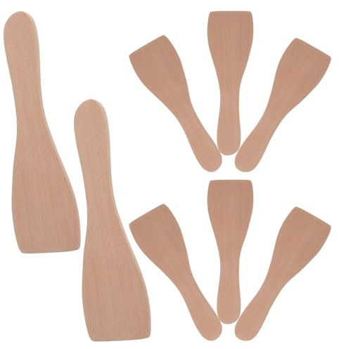 OKUMEYR Lot de 10 Spatules Cuisine en Bois Hêtre, Petites Spatules Droites pour Raclette et Pâtisserie, Outils Pratiques pour Cuisson Poêle et Plancha