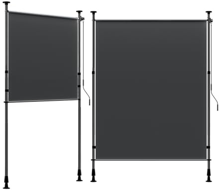 BelleMax Senkrechtmarkise Balkon außen ohne Bohren, Dunkelgrau 150x310cm Vertikalmarkise Klemmmarkise Mit Kurbel, Markise für Terrasse, Sichtschutz Sonnenschutz wetterfest