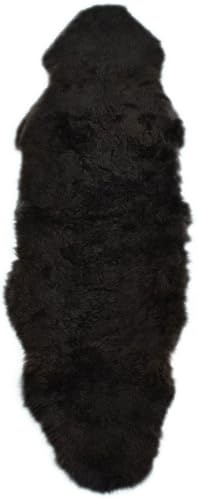 Island Lammfell kurzhaar Schwarz Natur – echtes Schaffell Teppich weich & dicht | isländisches Lammfell natur, Fell Teppich für Sofa, Bett & Stuhl | Premium Echtfell Wohnaccessoire (180 x 60 cm)